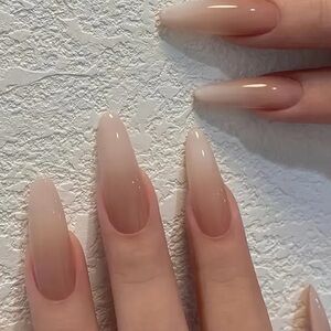 Makeup | Long Almond Shape Nude Ombre Toned Colors Press On Nails